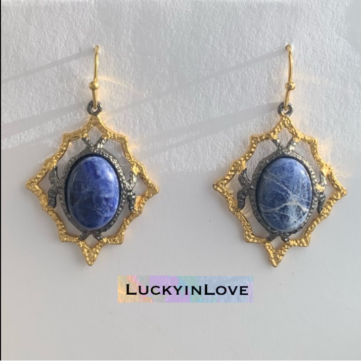 Alexis Bittar Miss Havisham Jardin De Papillon Gold Blue Sodalite Earrings